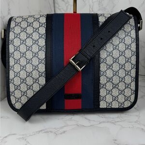 Gucci Web Men's Navy and Red Messenger Bag